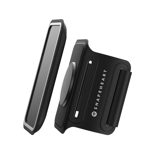 Shapeheart magnetic armband with removable sleeve for smartphone, ideal for sports.