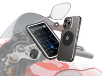 Phone holder for motorcycle handlebars (pocket and plate)