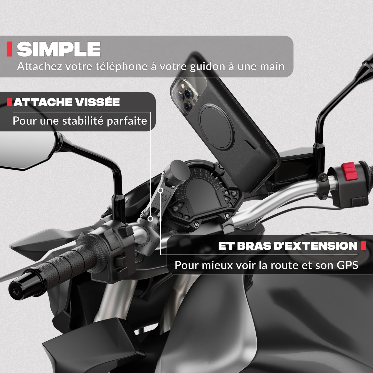 Second product view – Shapeheart PRO BOOST motorcycle phone mount