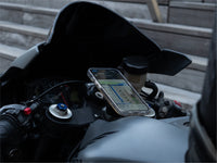 Phone holder for motorcycle handlebars (pocket and plate)