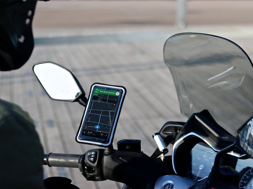SHAPEHEART innovation française, Support telephone moto magnétique Pro avec  bras articulé et pochette imperméable détachable, absorbe les vibrations.