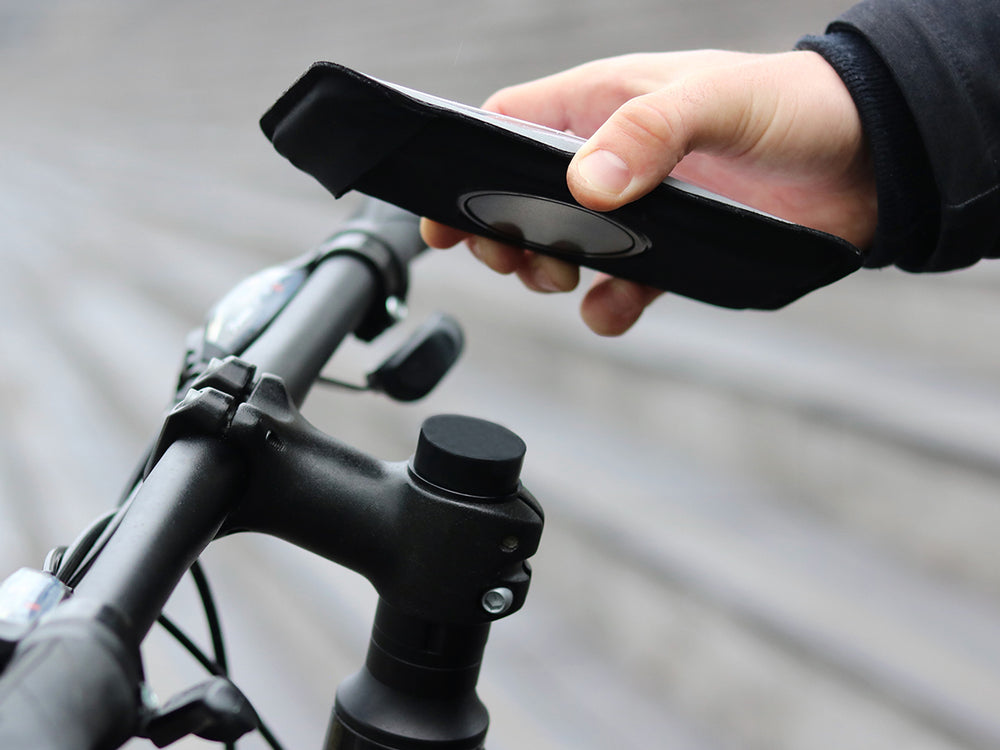 Shapeheart - Soporte teléfono para manillar de bicicleta con bolsillo  magnético desmontable